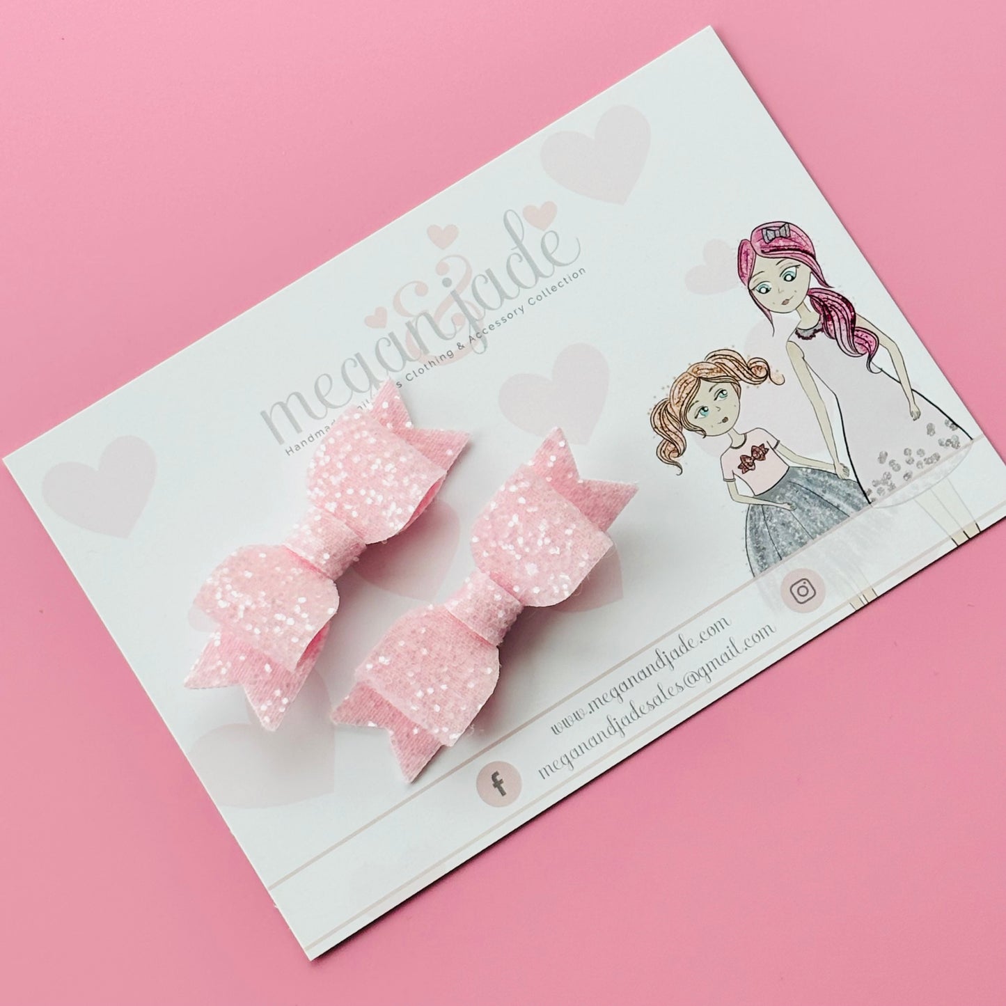 Baby Pink Powder Glitter Mini Hair Bow - Pair