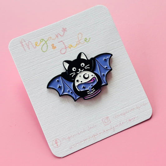 Bat Cat Halloween Pin Badge