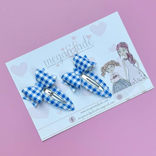 Light Blue & White Gingham Snap Clips - Pair